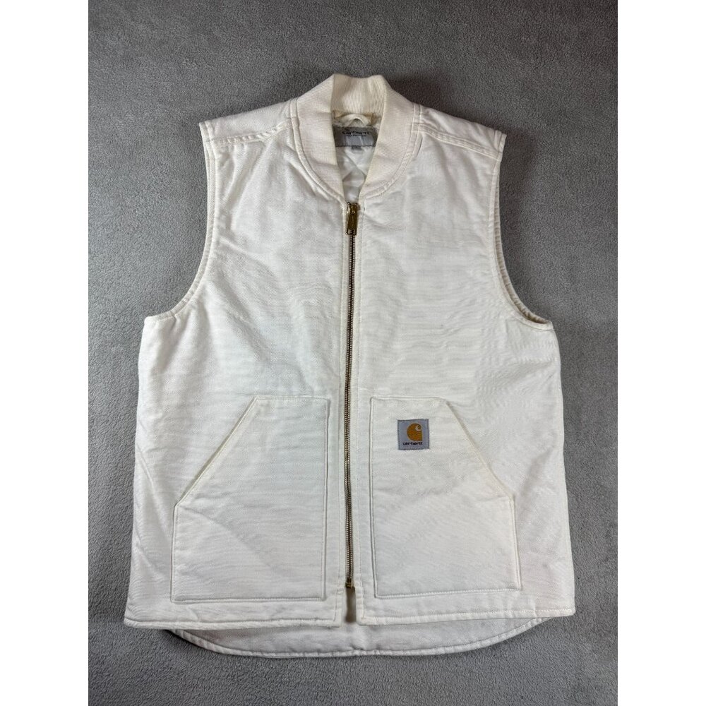 Carhartt WIP Womens White Quilted Vest Size L Full Zip Ribbed Collar Durable Can